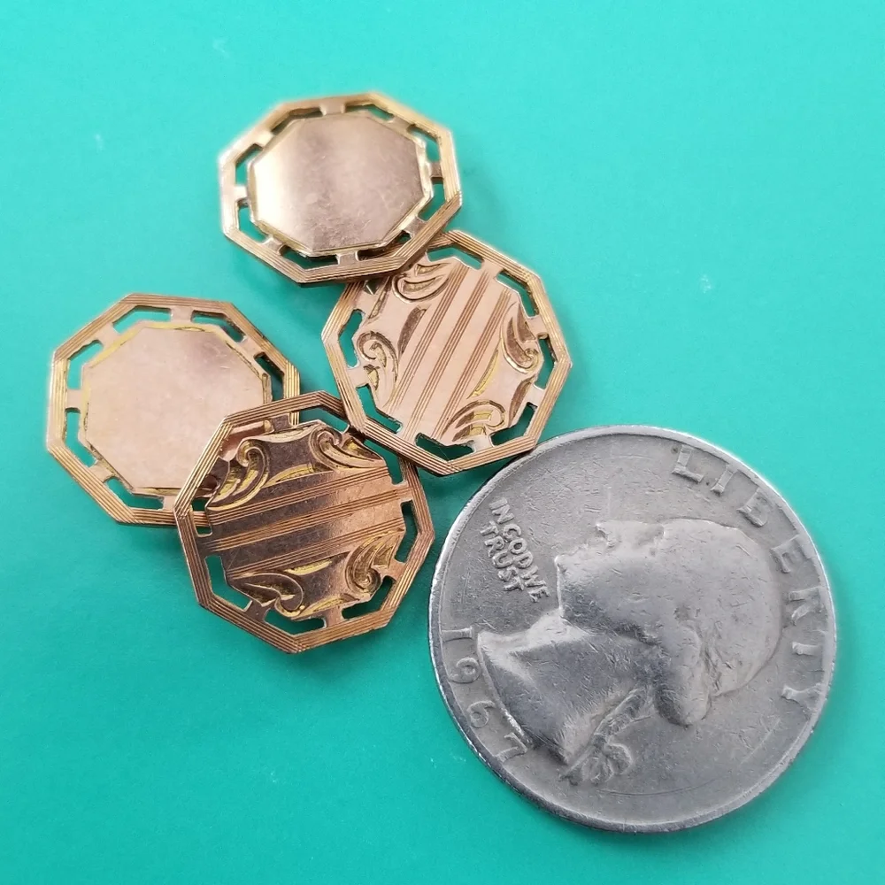 Vintage cuff links FPCo double button gold tone art deco cufflinks